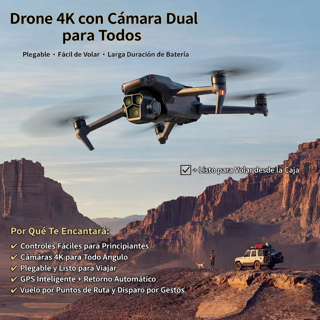 Drone con Cámara 4K HD – Perfecta para viajes, fotografía y regalos 📸✨ Plegable · Fácil de volar · Batería de larga duración - ¡OFERTA POR TIEMPO LIMITADO: 50% DE DESCUENTO! 🎁